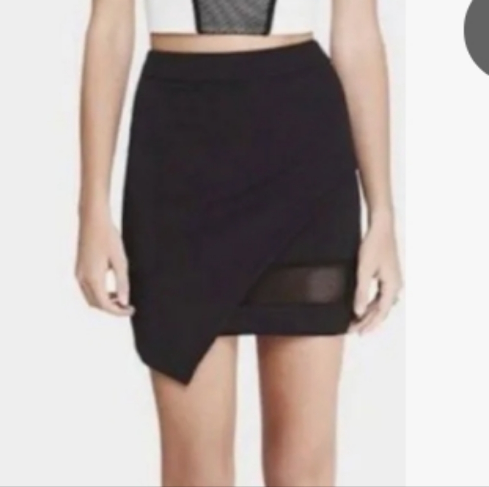 Express Asymmetrical Mesh Mini Skirt Black Stretch. Size 2.